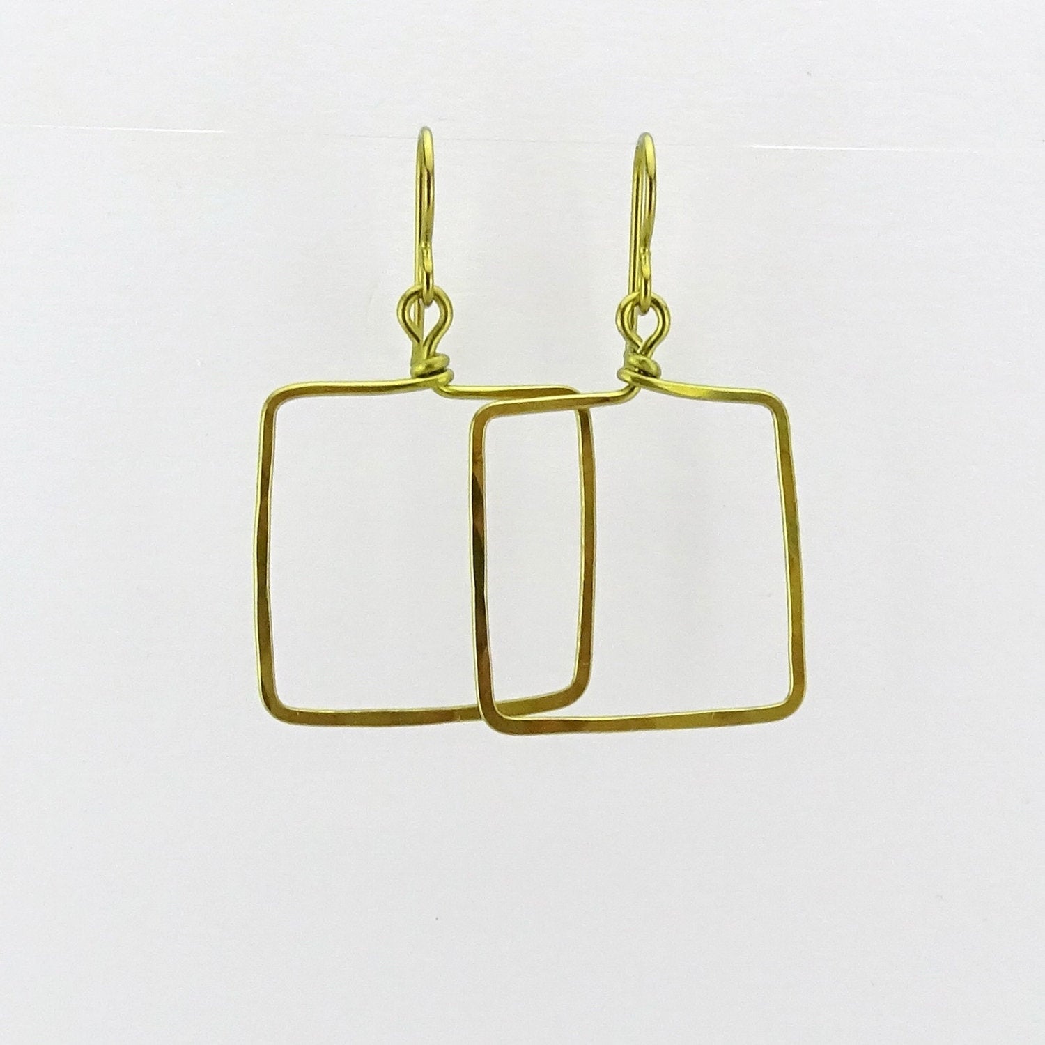 Gold Niobium Square Earrings, Hammered Gold-color Niobium Window Shaped Earrings for Sensitive Ears, Niobium or Titanium Earings