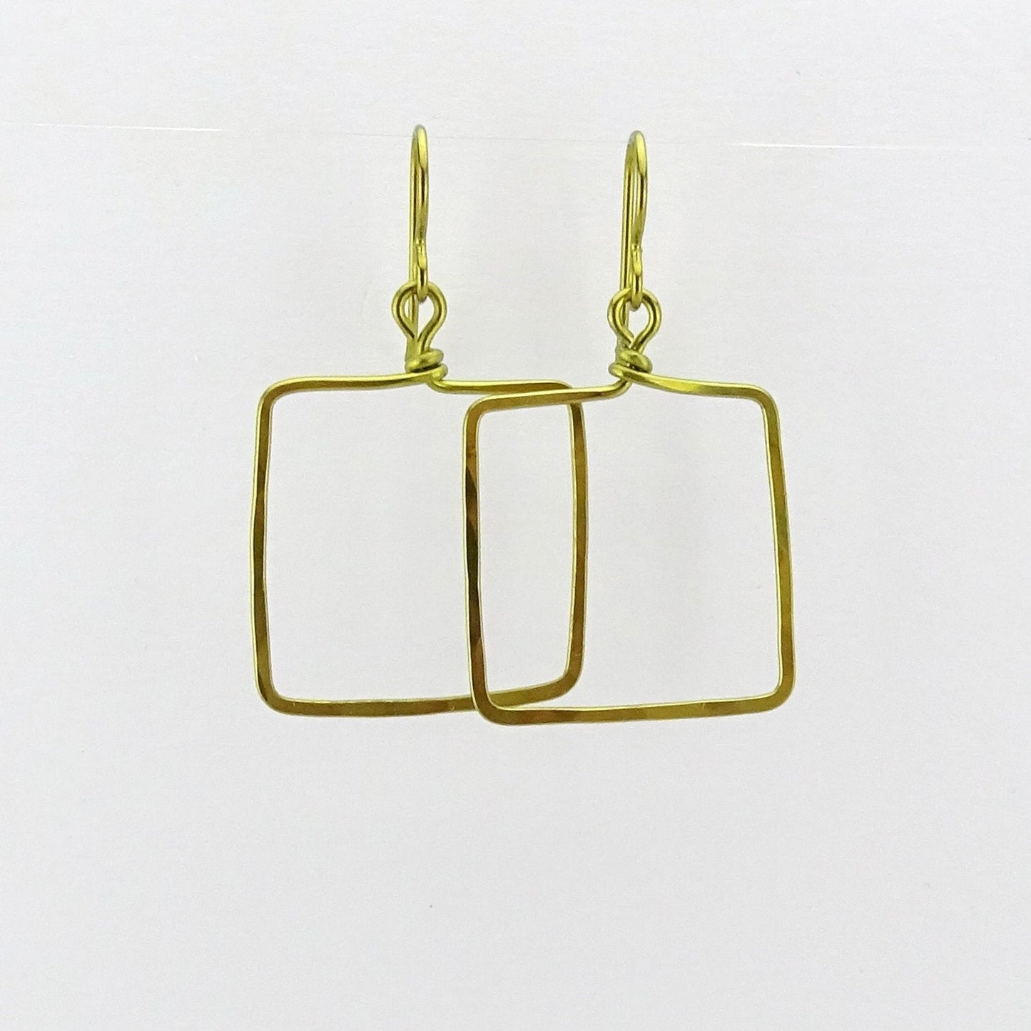 Gold Niobium Square Earrings, Hammered Gold-color Niobium Window Shaped Earrings for Sensitive Ears, Niobium or Titanium Earings