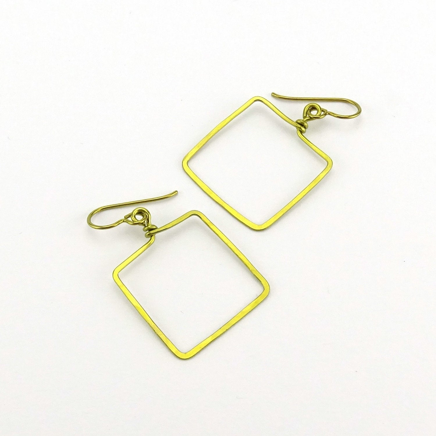 Gold Niobium Square Earrings, Hammered Gold-color Niobium Window Shaped Earrings for Sensitive Ears, Niobium or Titanium Earings