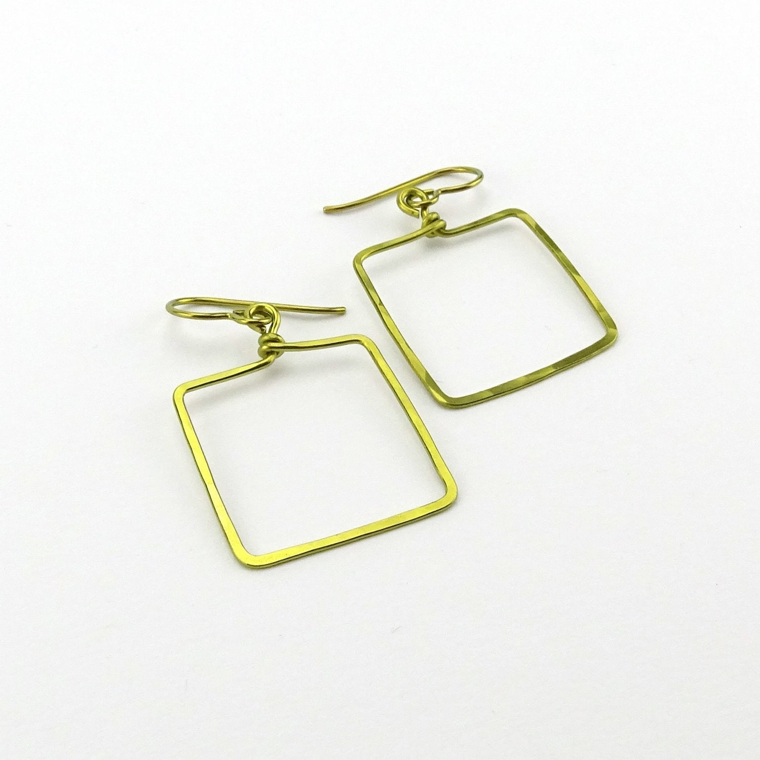 Gold Niobium Square Earrings, Hammered Gold-color Niobium Window Shaped Earrings for Sensitive Ears, Niobium or Titanium Earings