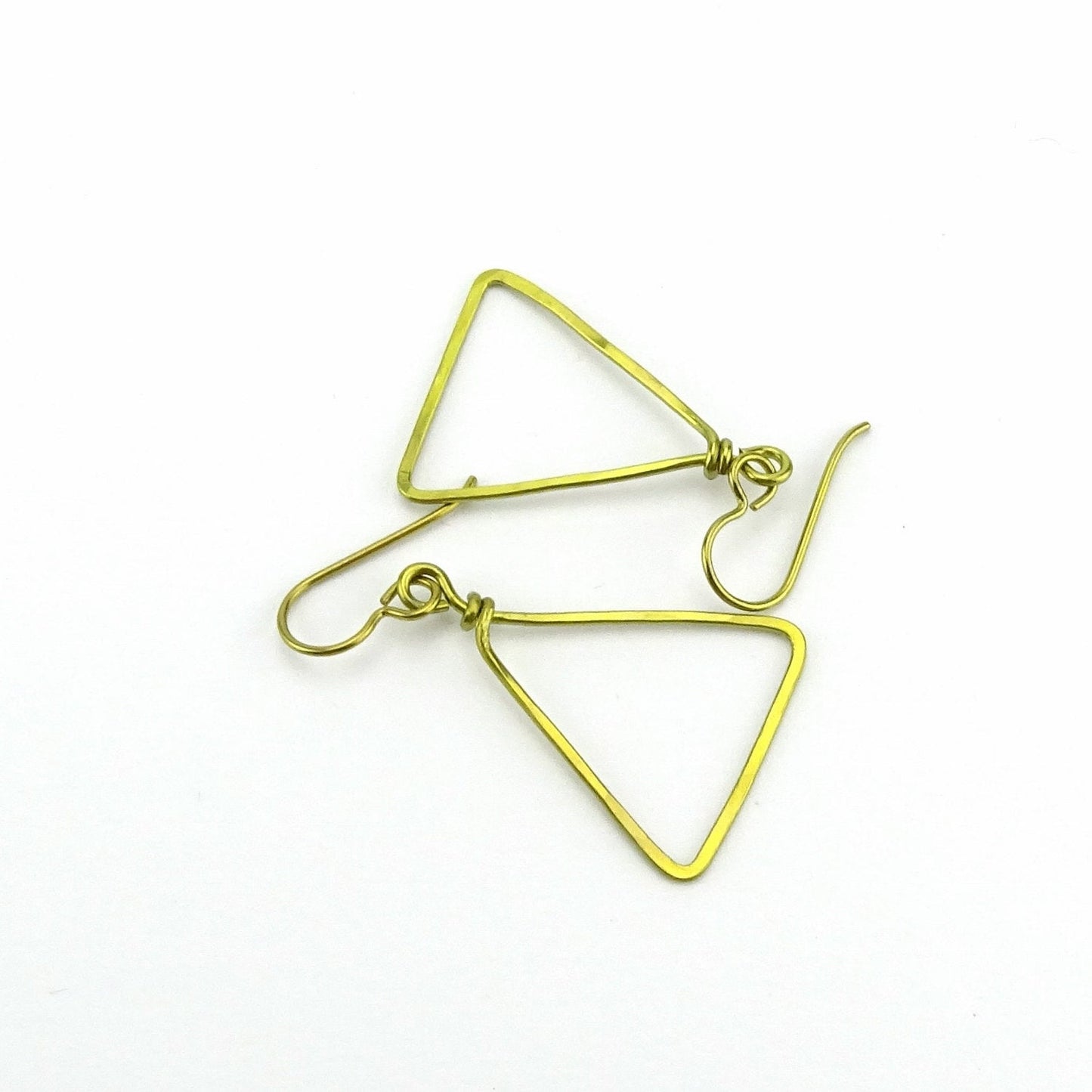 Gold Niobium Triangle Earrings, Geometric Hammered Hypoallergenic Earrings for Sensitive Ears, Yellow Gold color Niobium Nickel Free Earings