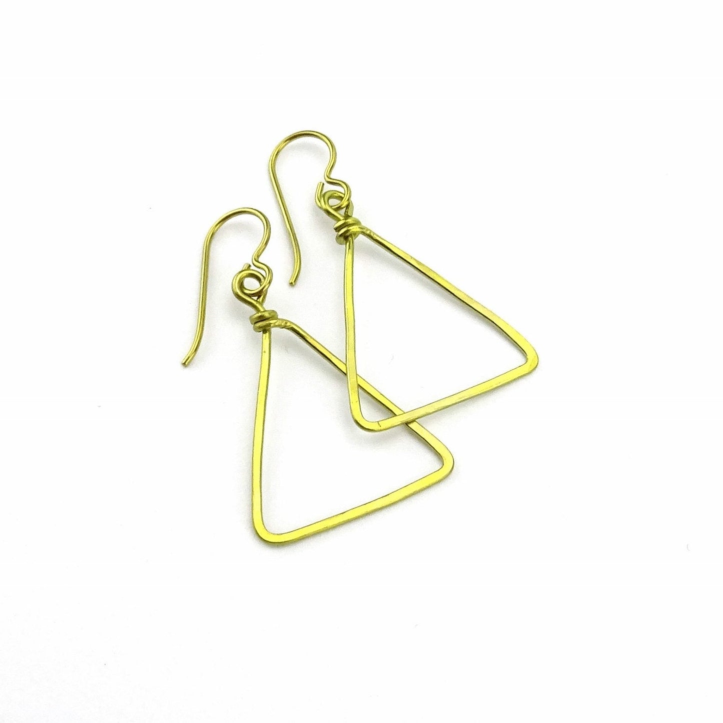 Gold Niobium Triangle Earrings, Geometric Hammered Hypoallergenic Earrings for Sensitive Ears, Yellow Gold color Niobium Nickel Free Earings