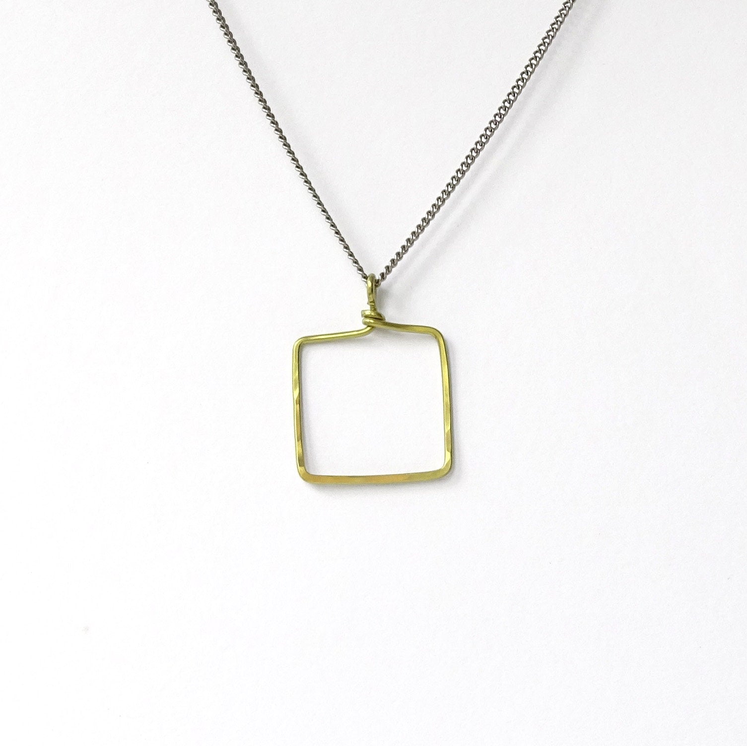 Gold Square Titanium Necklace, Rectangle Pendant, Hypoallergenic Geometric Necklace, Nickel Free Jewelry Mixed Metals