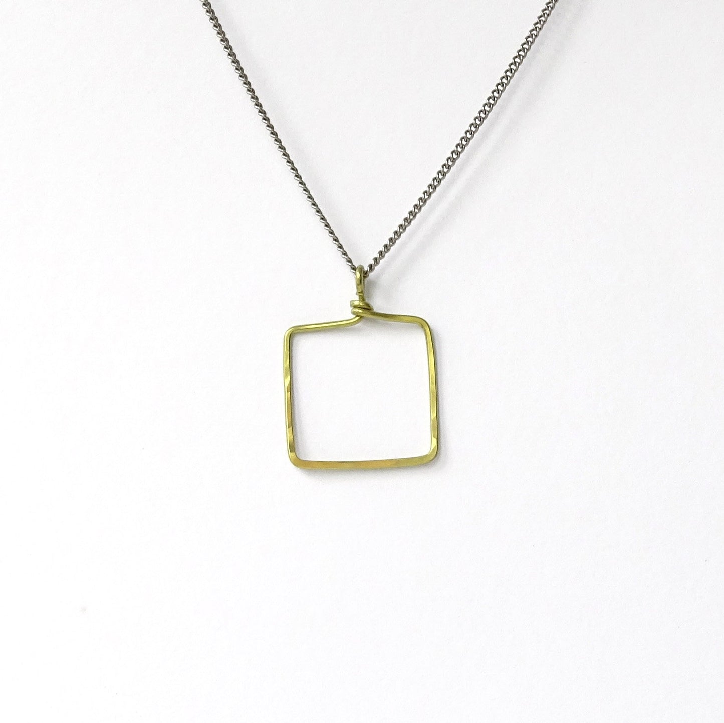 Gold Square Titanium Necklace, Rectangle Pendant, Hypoallergenic Geometric Necklace, Nickel Free Jewelry Mixed Metals