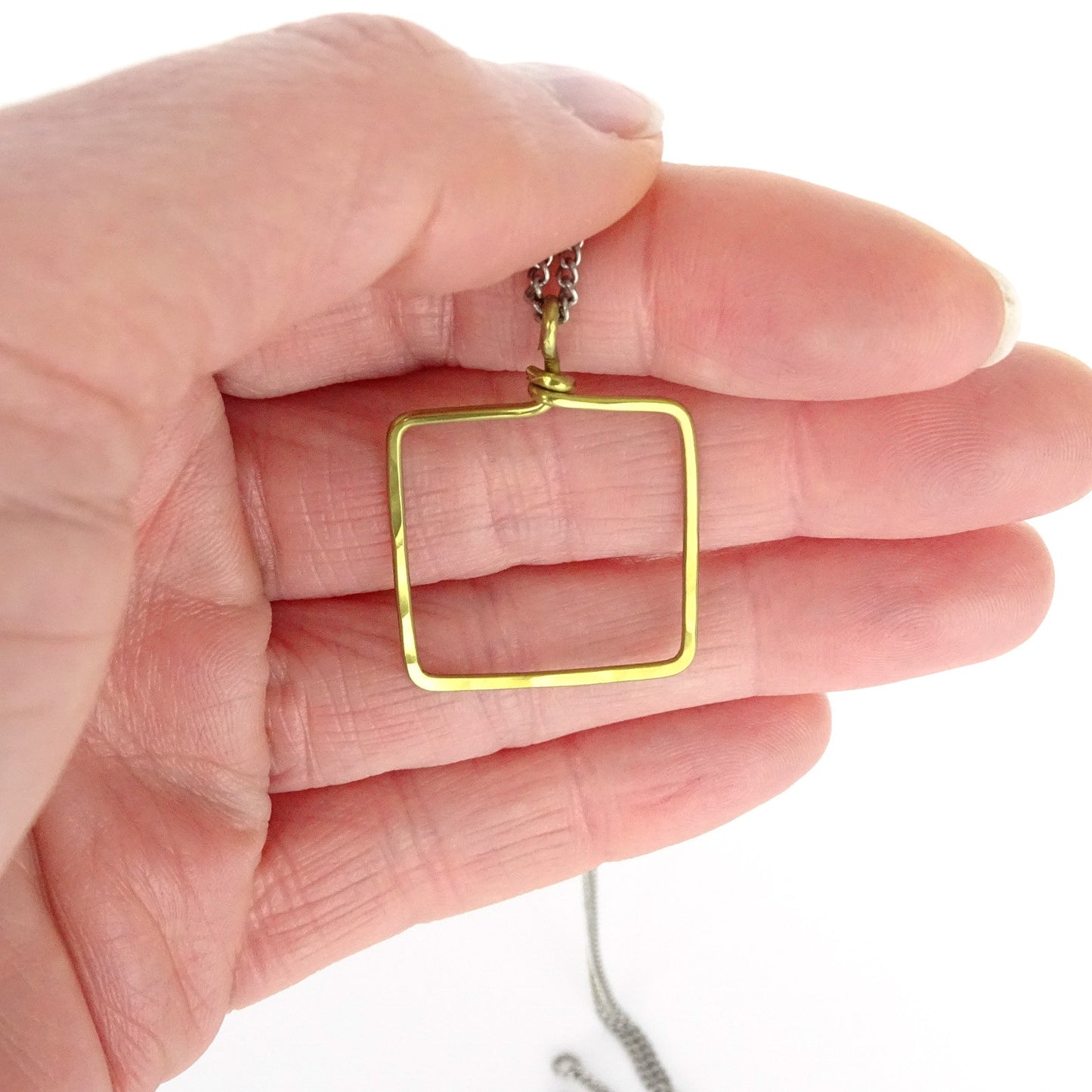 Gold Square Titanium Necklace, Rectangle Pendant, Hypoallergenic Geometric Necklace, Nickel Free Jewelry Mixed Metals