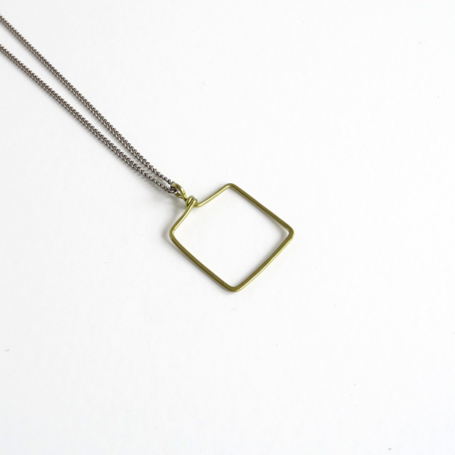 Gold Square Titanium Necklace, Rectangle Pendant, Hypoallergenic Geometric Necklace, Nickel Free Jewelry Mixed Metals