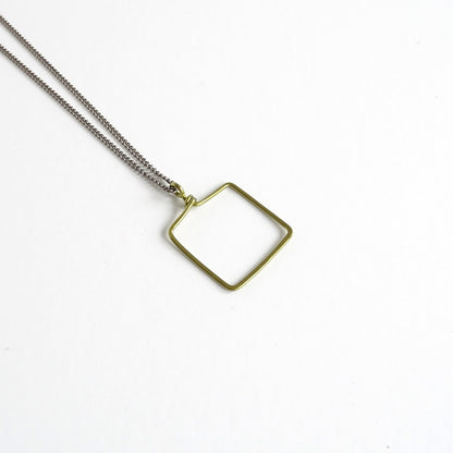 Gold Square Titanium Necklace, Rectangle Pendant, Hypoallergenic Geometric Necklace, Nickel Free Jewelry Mixed Metals