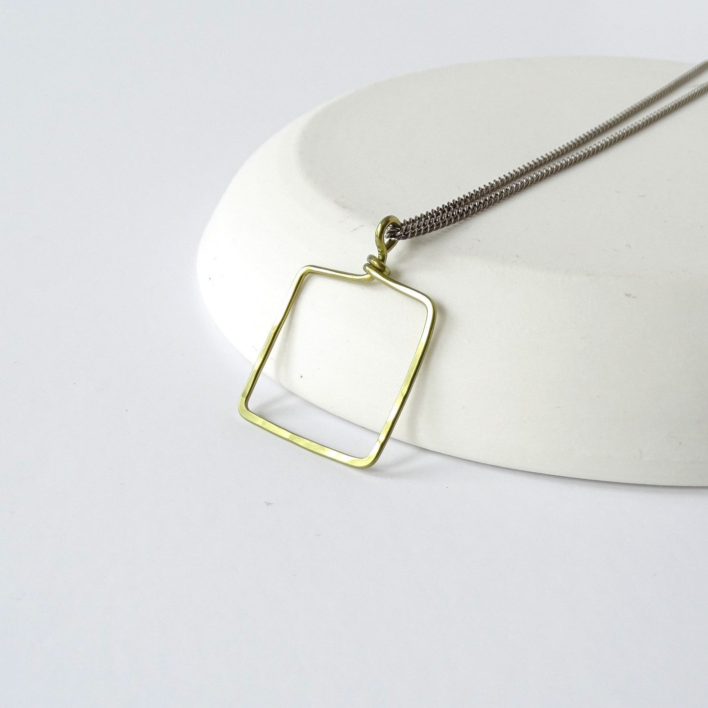 Gold Square Titanium Necklace, Rectangle Pendant, Hypoallergenic Geometric Necklace, Nickel Free Jewelry Mixed Metals