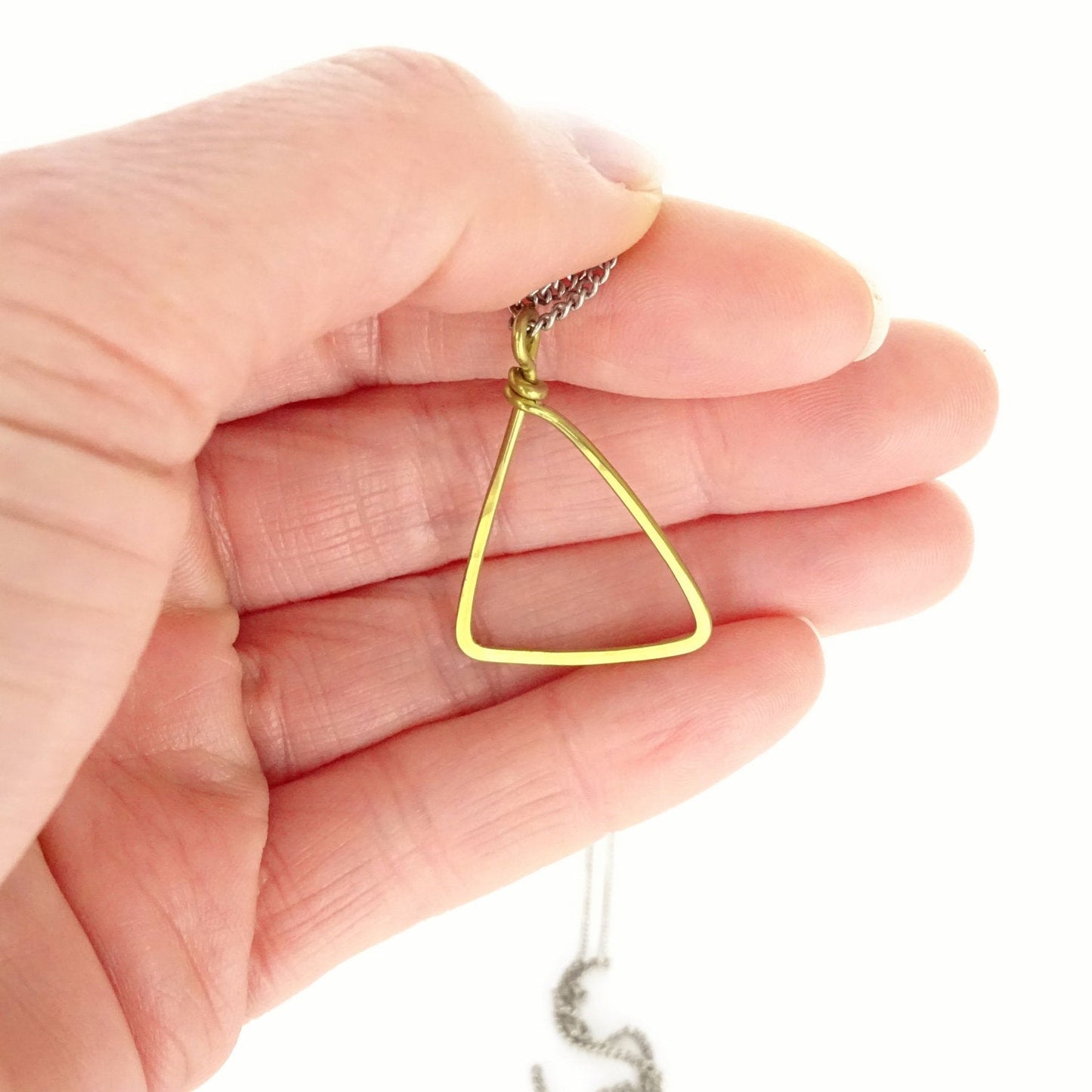 Gold Triangle Titanium Necklace, Everyday Modern Geometric Shaped Necklace, Hypoallergenic Niobium and Titanium Nickel Free Necklace