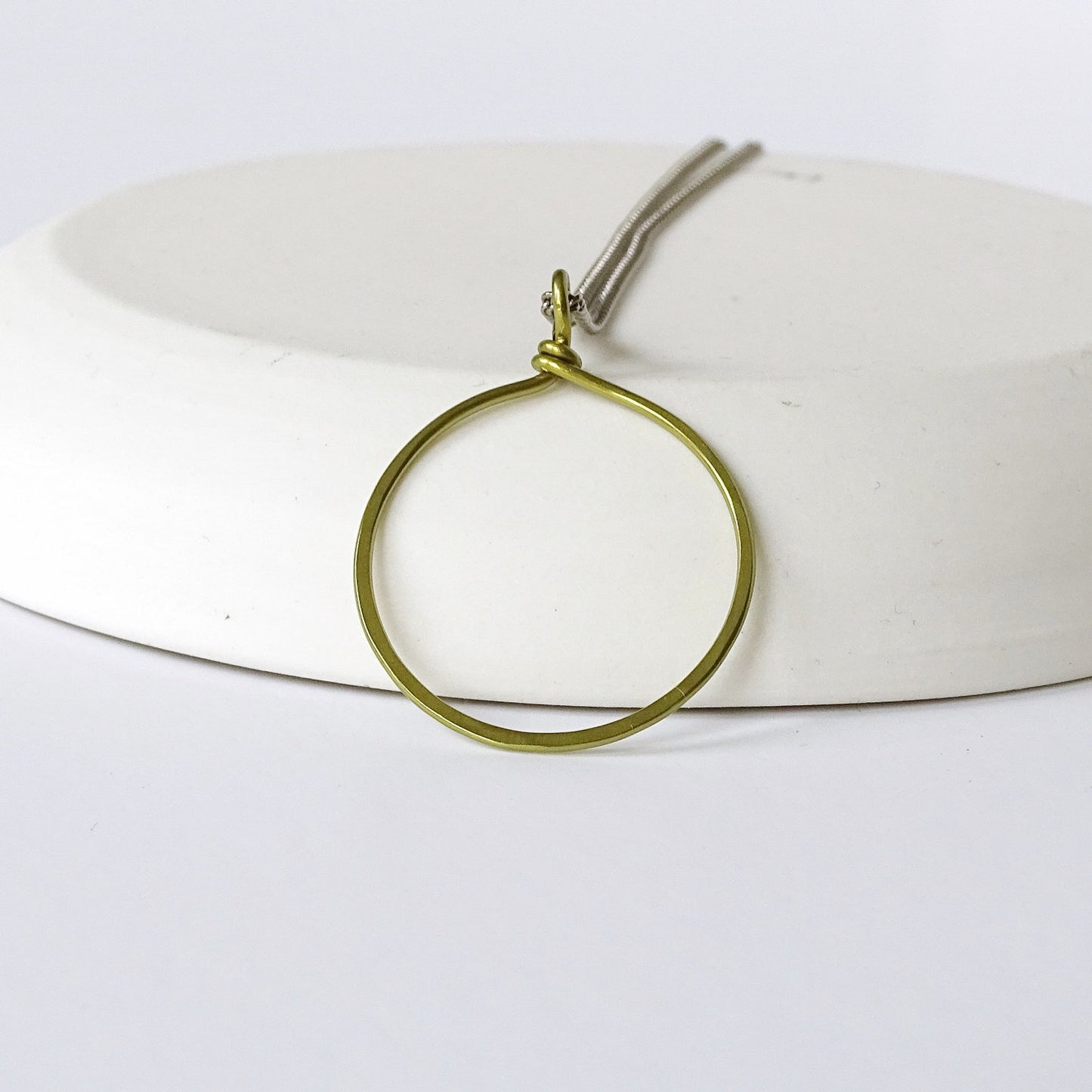 Gold Circle Hoop Titanium Necklace, Hypoallergenic Nickel Free Niobium, Big Hammered Ring Necklace for Sensitive Skin, Simple Loop Pendant