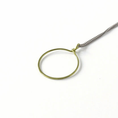 Gold Circle Hoop Titanium Necklace, Hypoallergenic Nickel Free Niobium, Big Hammered Ring Necklace for Sensitive Skin, Simple Loop Pendant