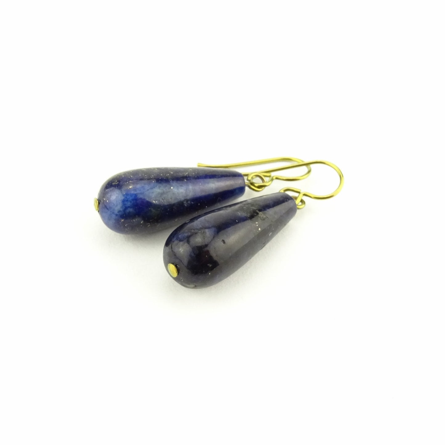 Lapis Lazuli Teardrop Gold Niobium Earrings, Dark Royal Blue Stone Nickel Free Earrings, Hypoallergenic Gold Color Earrings