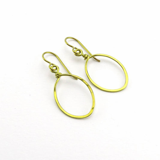 Gold Oval Hoop Niobium Earrings, Hypoallergenic Earrings for Sensitive Ears, Gold Dangle Hoop Nickel Free Earrings, Simple Modern Everyday