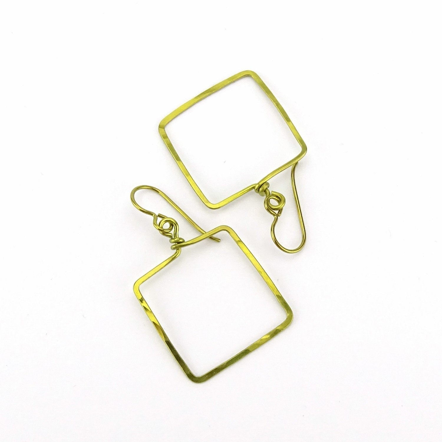 Gold Niobium Square Earrings, Hammered Gold-color Niobium Window Shaped Earrings for Sensitive Ears, Niobium or Titanium Earings