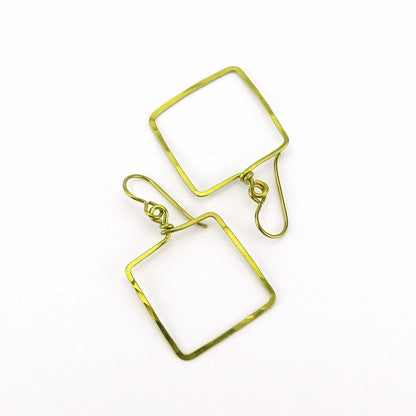 Gold Niobium Square Earrings, Hammered Gold-color Niobium Window Shaped Earrings for Sensitive Ears, Niobium or Titanium Earings