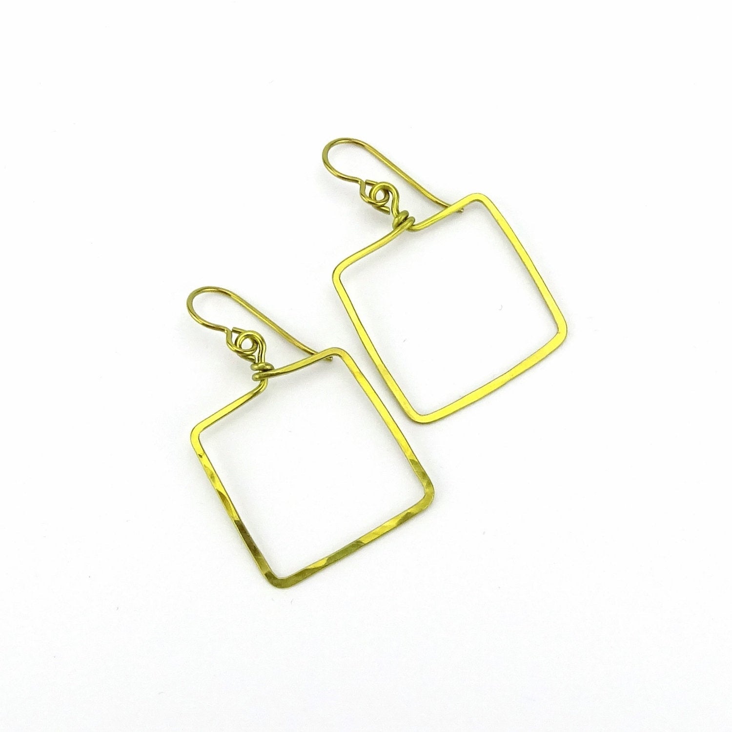 Gold Niobium Square Earrings, Hammered Gold-color Niobium Window Shaped Earrings for Sensitive Ears, Niobium or Titanium Earings