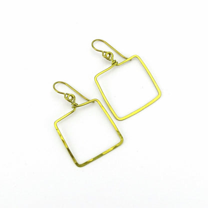 Gold Niobium Square Earrings, Hammered Gold-color Niobium Window Shaped Earrings for Sensitive Ears, Niobium or Titanium Earings