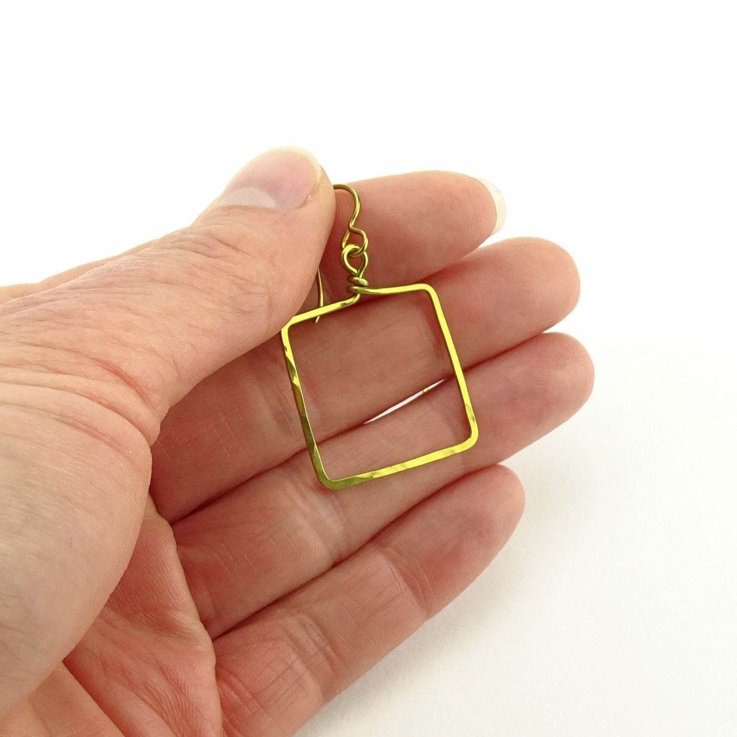 Gold Niobium Square Earrings, Hammered Gold-color Niobium Window Shaped Earrings for Sensitive Ears, Niobium or Titanium Earings