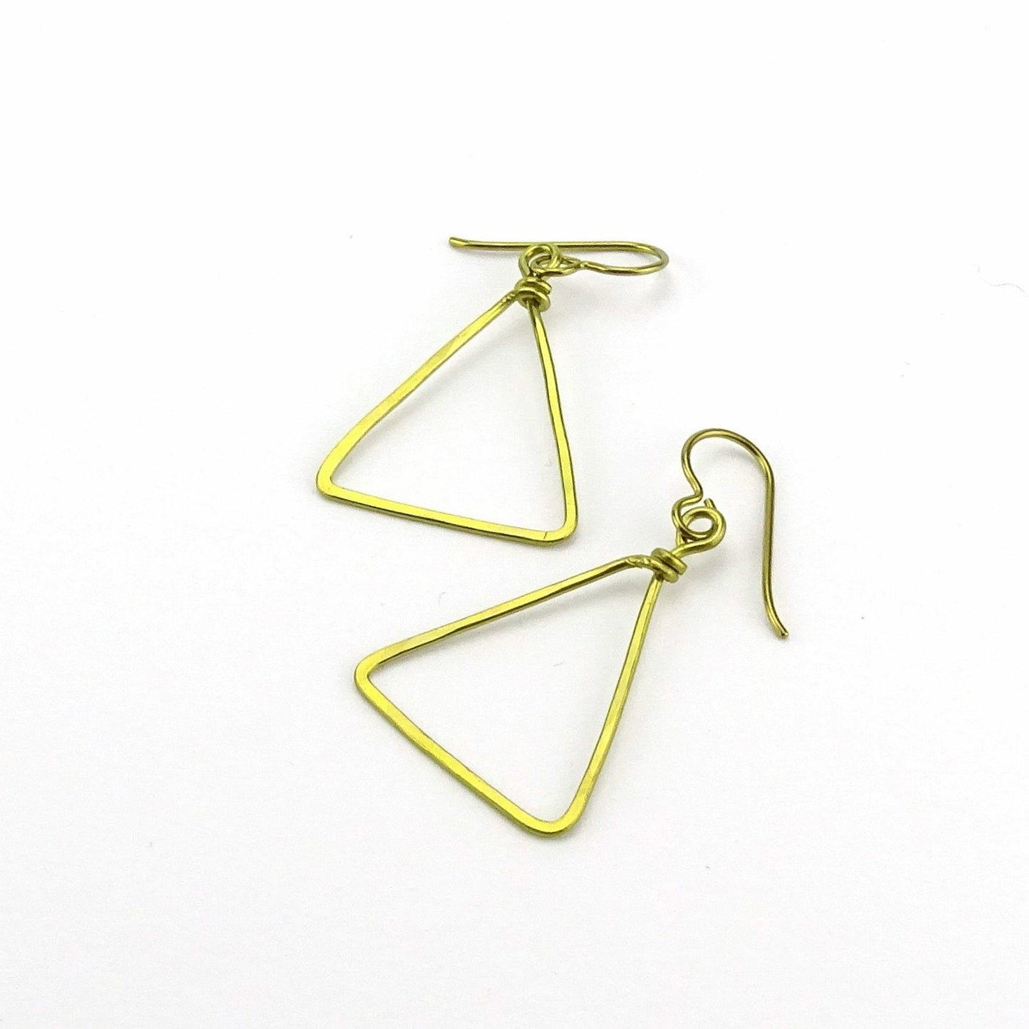 Gold Niobium Triangle Earrings, Geometric Hammered Hypoallergenic Earrings for Sensitive Ears, Yellow Gold color Niobium Nickel Free Earings