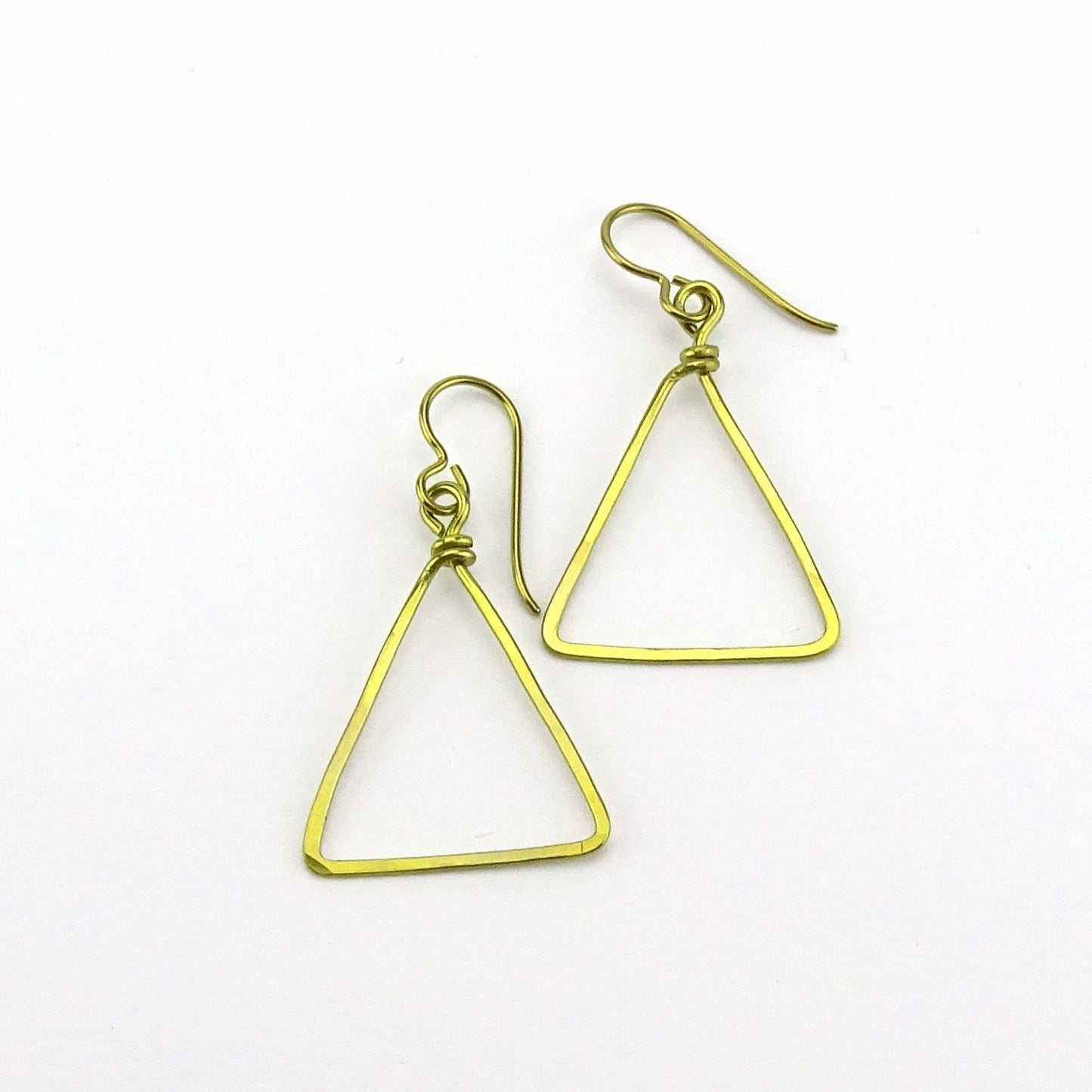 Gold Niobium Triangle Earrings, Geometric Hammered Hypoallergenic Earrings for Sensitive Ears, Yellow Gold color Niobium Nickel Free Earings