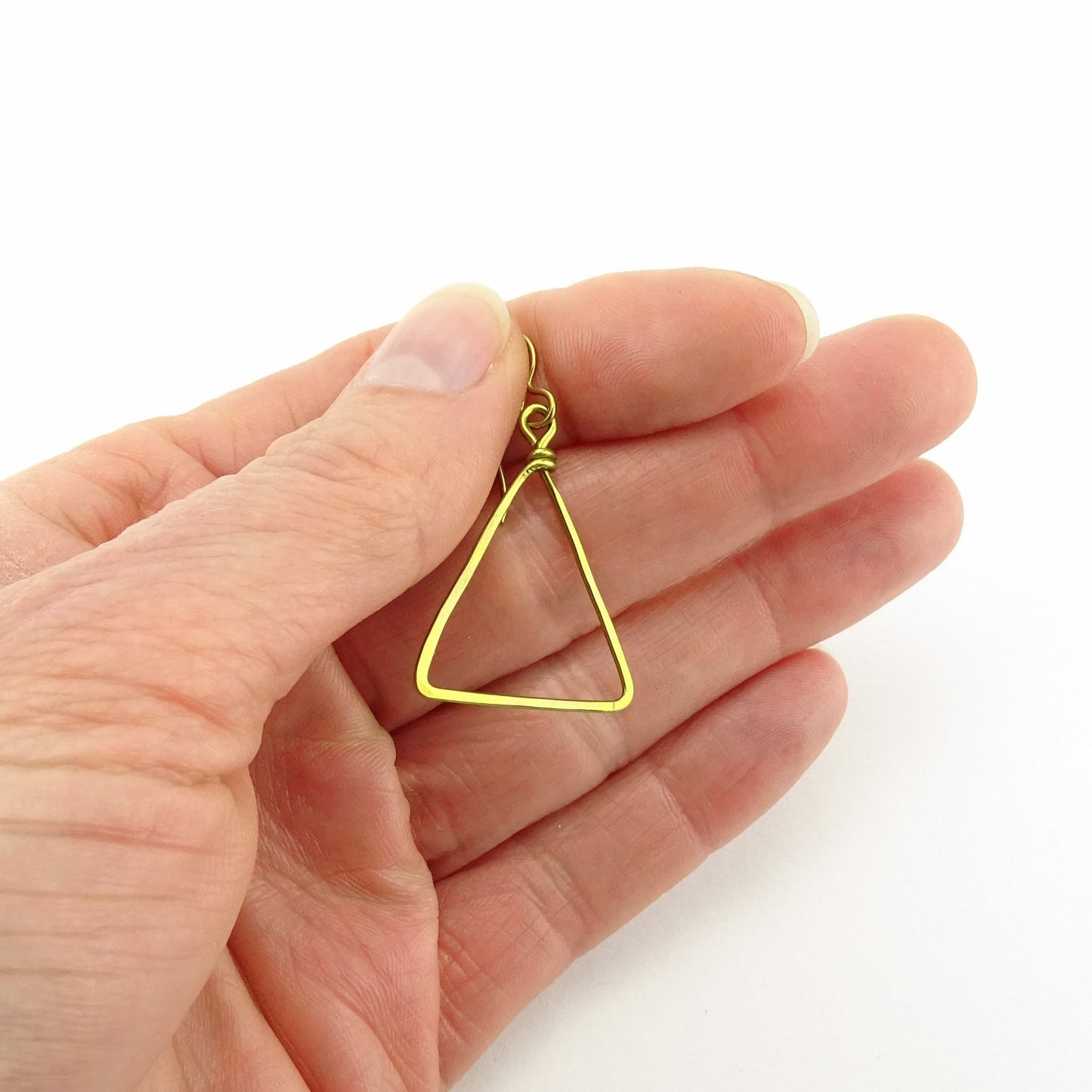 Gold Niobium Triangle Earrings, Geometric Hammered Hypoallergenic Earrings for Sensitive Ears, Yellow Gold color Niobium Nickel Free Earings