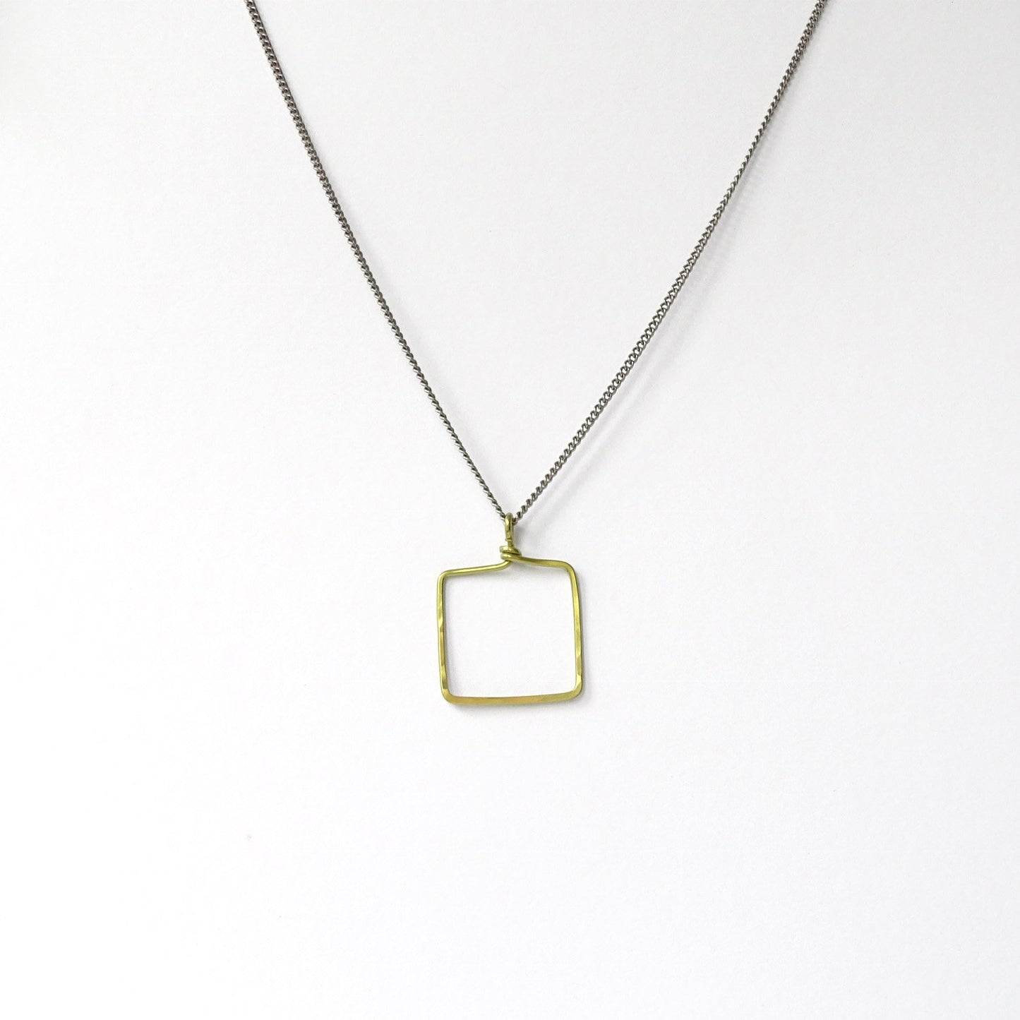 Gold Square Titanium Necklace, Rectangle Pendant, Hypoallergenic Geometric Necklace, Nickel Free Jewelry Mixed Metals