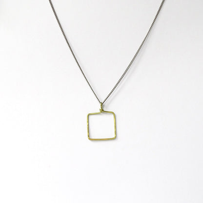 Gold Square Titanium Necklace, Rectangle Pendant, Hypoallergenic Geometric Necklace, Nickel Free Jewelry Mixed Metals