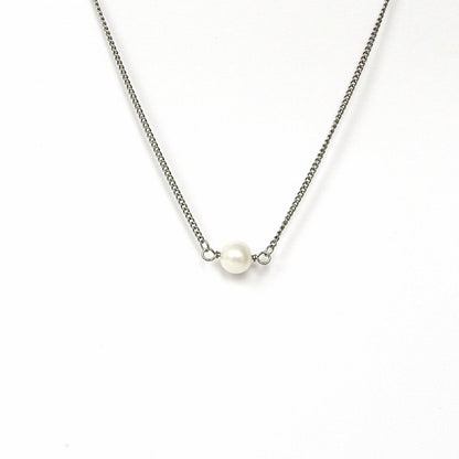 Single White Pearl Titanium Necklace, Ivory Freshwater Pearl Niobium Bridal Necklace, Hypoallergenic Nickel Free Sensitive Skin Jewelry