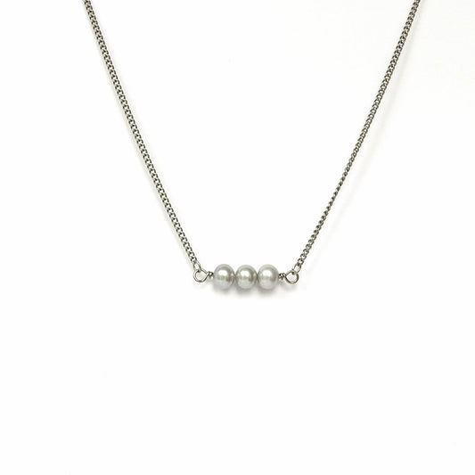 Triple Gray Pearl Titanium Necklace, Grey Freshwater Pearls Niobium Bridal Necklace, Hypoallergenic Nickel Free for Sensitive Skin