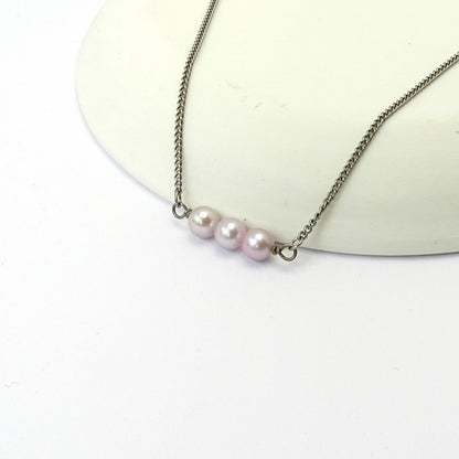 Triple Pink Pearl Titanium Necklace, Lavender Mauve Freshwater Pearl Niobium Necklace, Hypoallergenic Nickel Free Sensitive Skin Jewelry