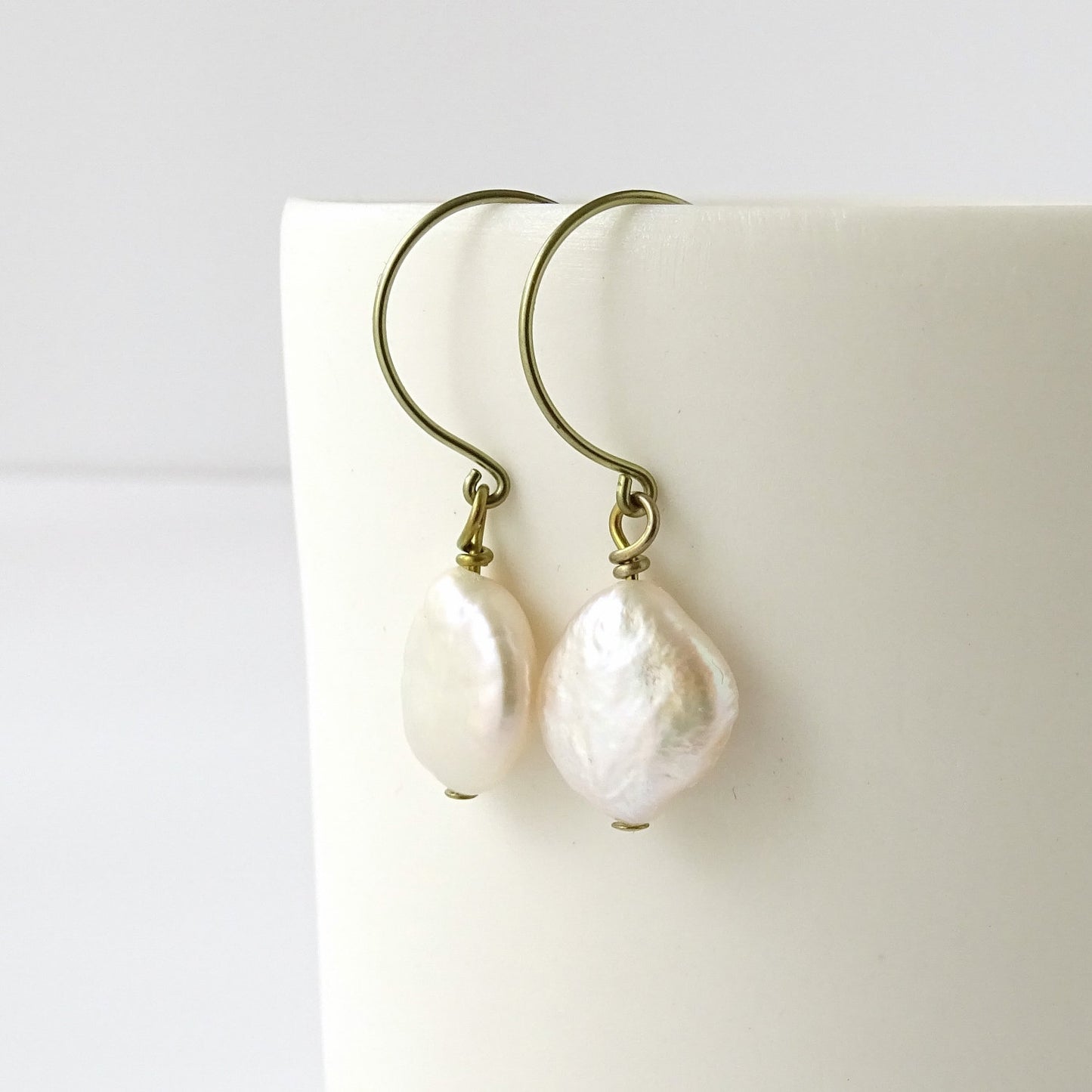 Ivory Coin Pearls Niobium Earrings, Yellow Gold Niobium, Hypoallergenic Nickel Free Earrings For Sensitive Ears, Off White Freshwater Pearls