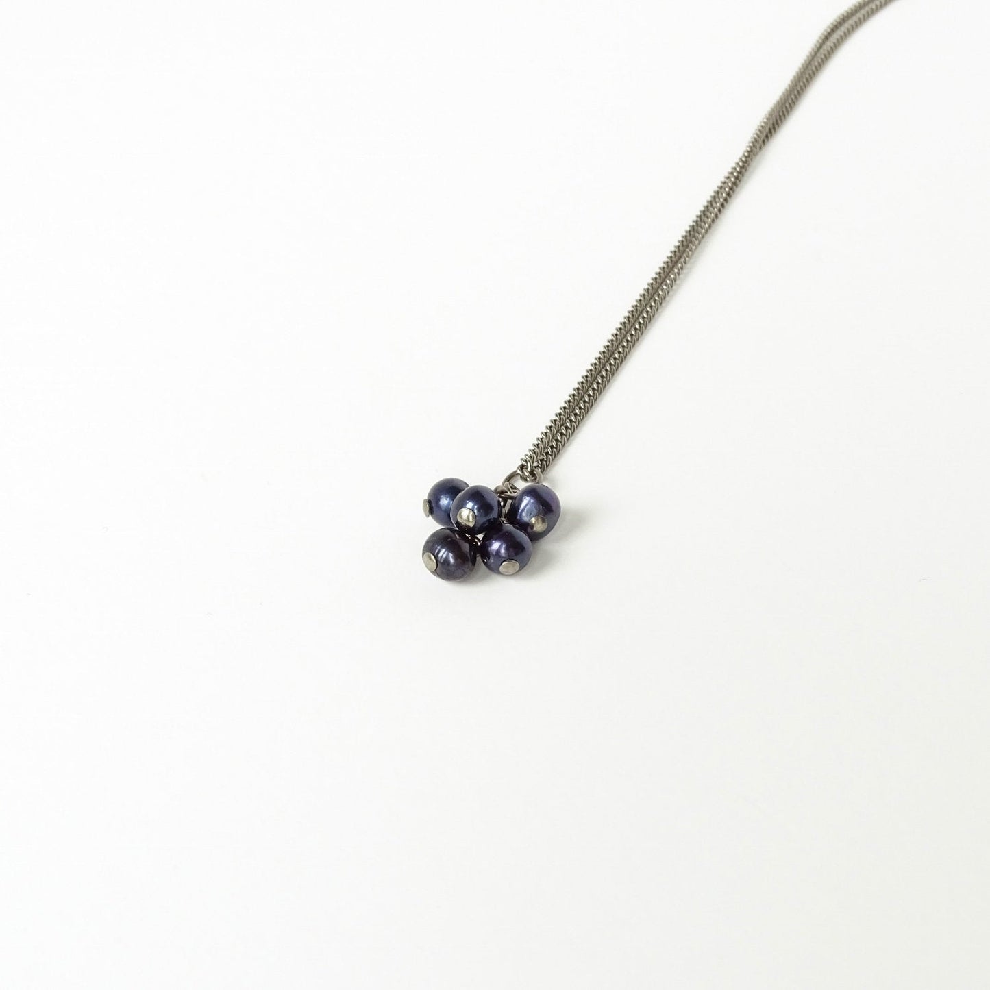 Black Pearl Cluster Titanium Necklace, Hypoallergenic Nickel Free Niobium for Sensitive Skin, Deep Blue Purple Freshwater Pearls Jewelry