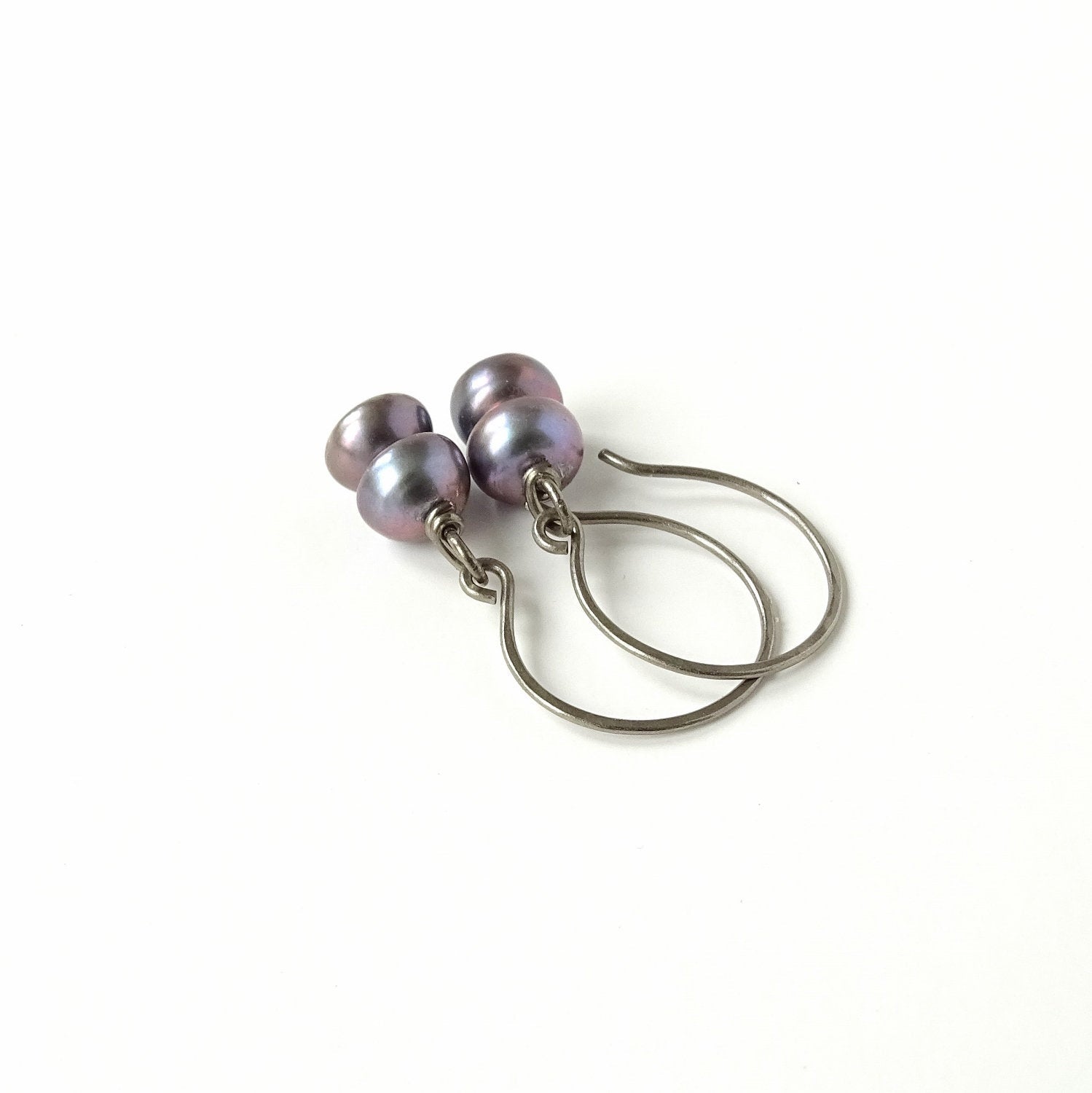 Gray Peacock Pearl Niobium Earrings, Grey Button Pearl Titanium Earrings for Sensitive Ears, Hypoallergenic Nickel Free, Freshwater Pearls