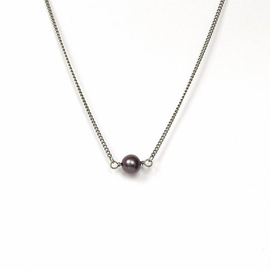 Single Black Pearl Titanium Necklace, Freshwater Pearl Niobium Bridal Necklace, Hypoallergenic Nickel Free for Sensitive Skin