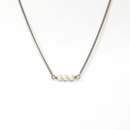 Triple White Pearl Titanium Necklace, Ivory Freshwater Pearl Niobium Bridal Necklace, Hypoallergenic Nickel Free Sensitive Skin Jewelry