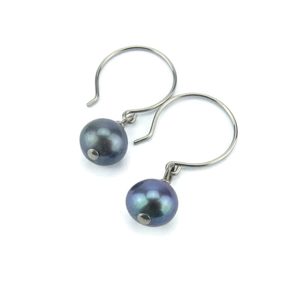 Black Pearl Earrings, Niobium Earrings, Freshwater Pearls Nickel Free Earrings for Sensitive Ears, Hypoallergenic Titanium Earrings