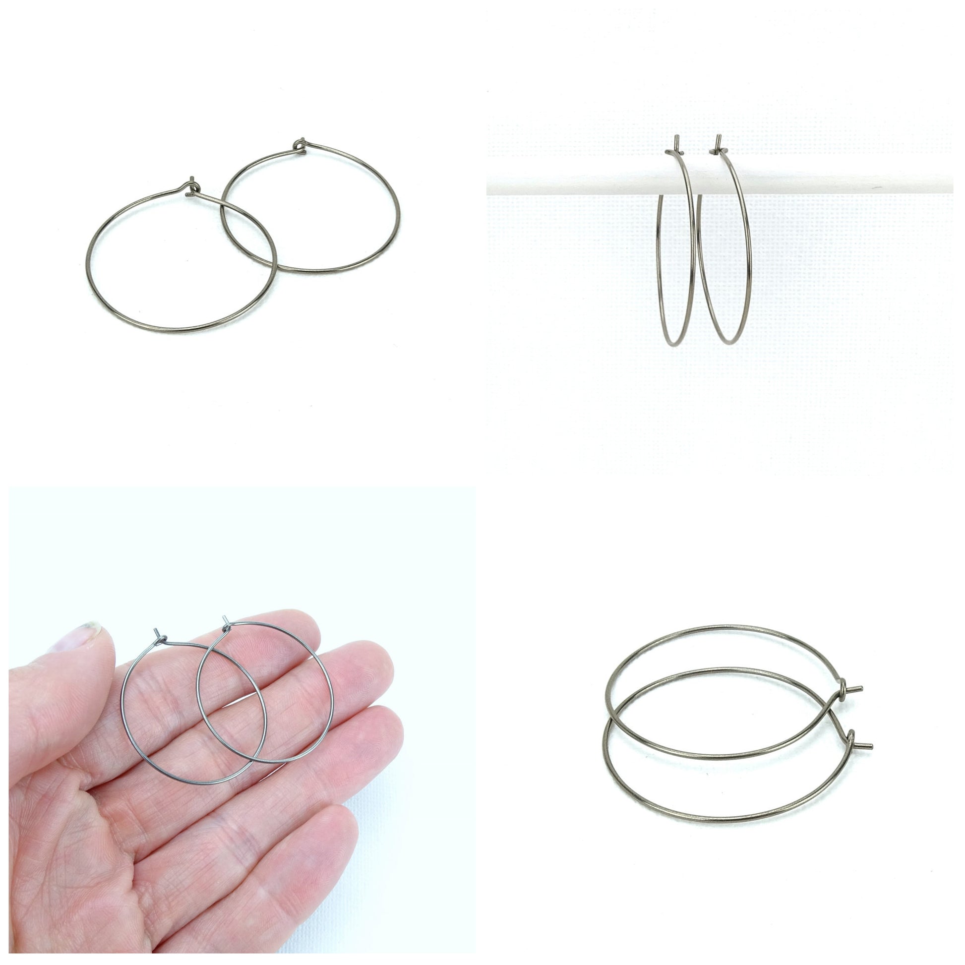 Niobium Hoop Earrings Large Silver Color Niobium Hoops, Nickel Free Earrings, Hypoallergenic Hoops for Sensitive Ears, 1 Inch Hoops