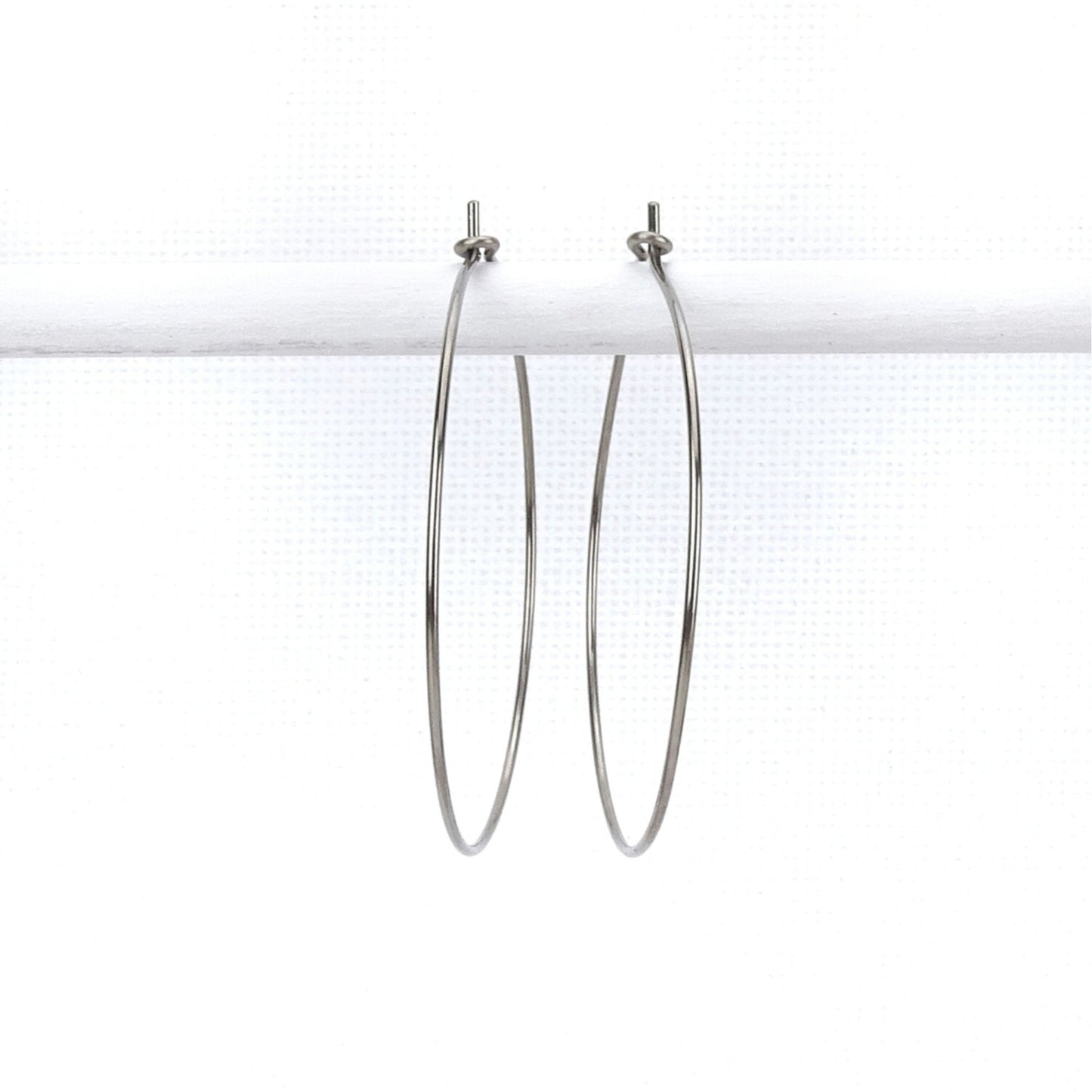 Niobium Hoop Earrings Extra Large, 1.5 Inch Hoops Earring, Hypoallergenic Hoops for Sensitive Ears, Silver Color Nickel Free Jewellery