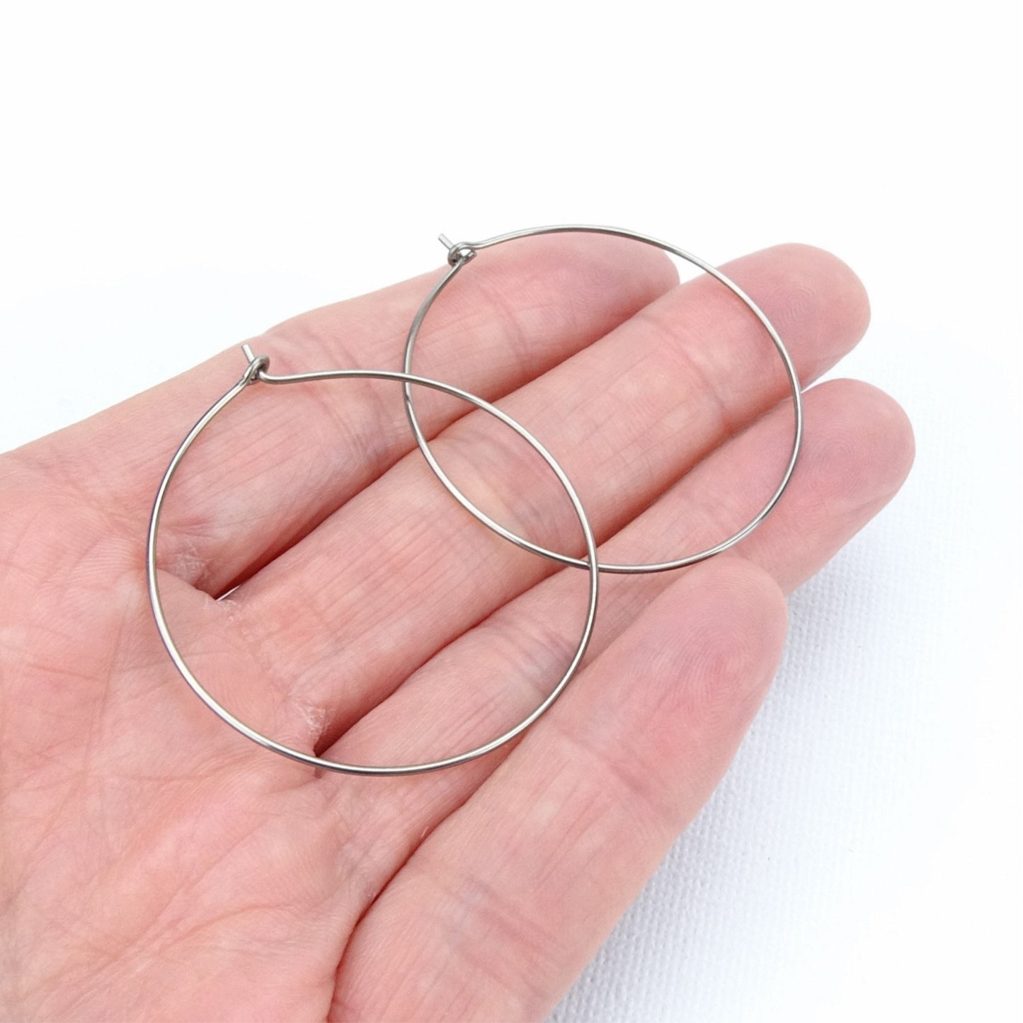 Niobium Hoop Earrings Extra Large, 1.5 Inch Hoops Earring, Hypoallergenic Hoops for Sensitive Ears, Silver Color Nickel Free Jewellery