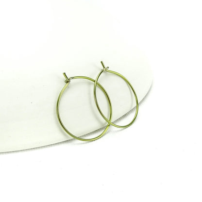 Niobium Medium Gold Hoop Earrings, Yellow Gold Color Niobium Hoops for Sensitive Ears, Nickel Free Hypoallergenic Jewelry