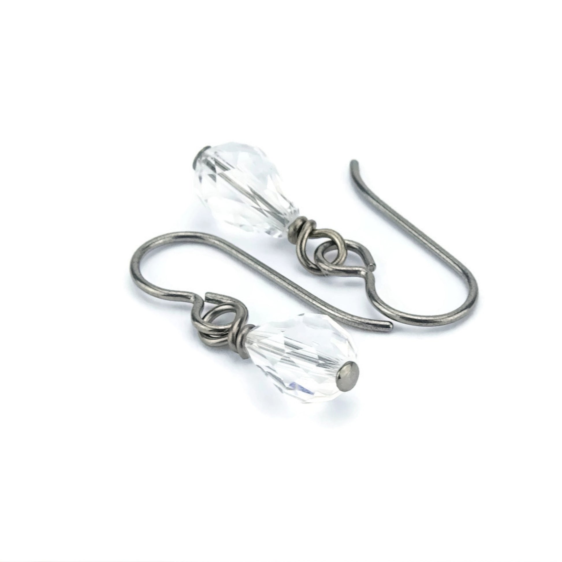 Clear Crystal Drop Titanium Earrings, Niobium Earrings for Sensitive Ears, Nickel Free Hypoallergenic Swarovski Crystal Teardrop Earrings