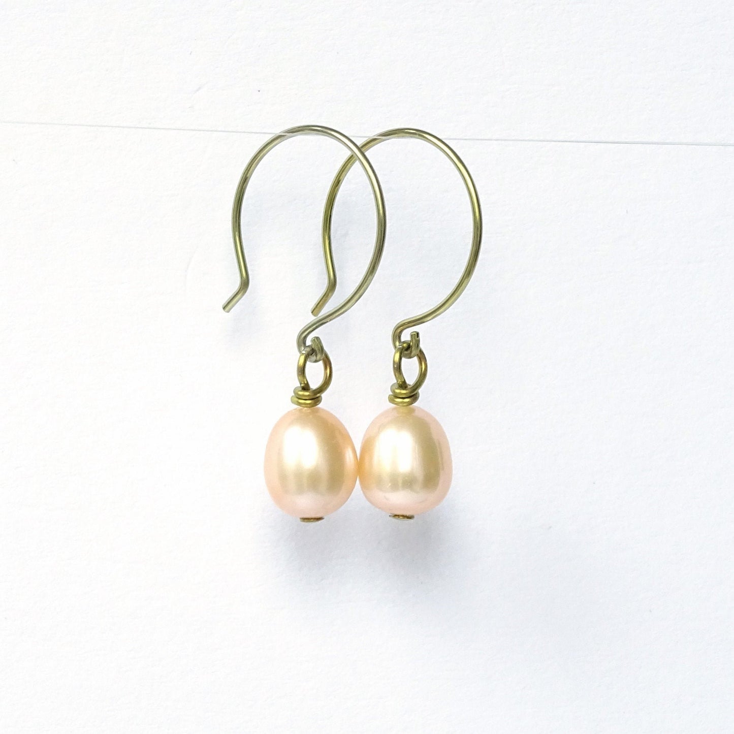 Champagne Oval Pearl Niobium Earrings, Yellow Gold Niobium Nickel Free Earrings, Freshwater Pearls Hypoallergenic Sensitive Ears Earrings