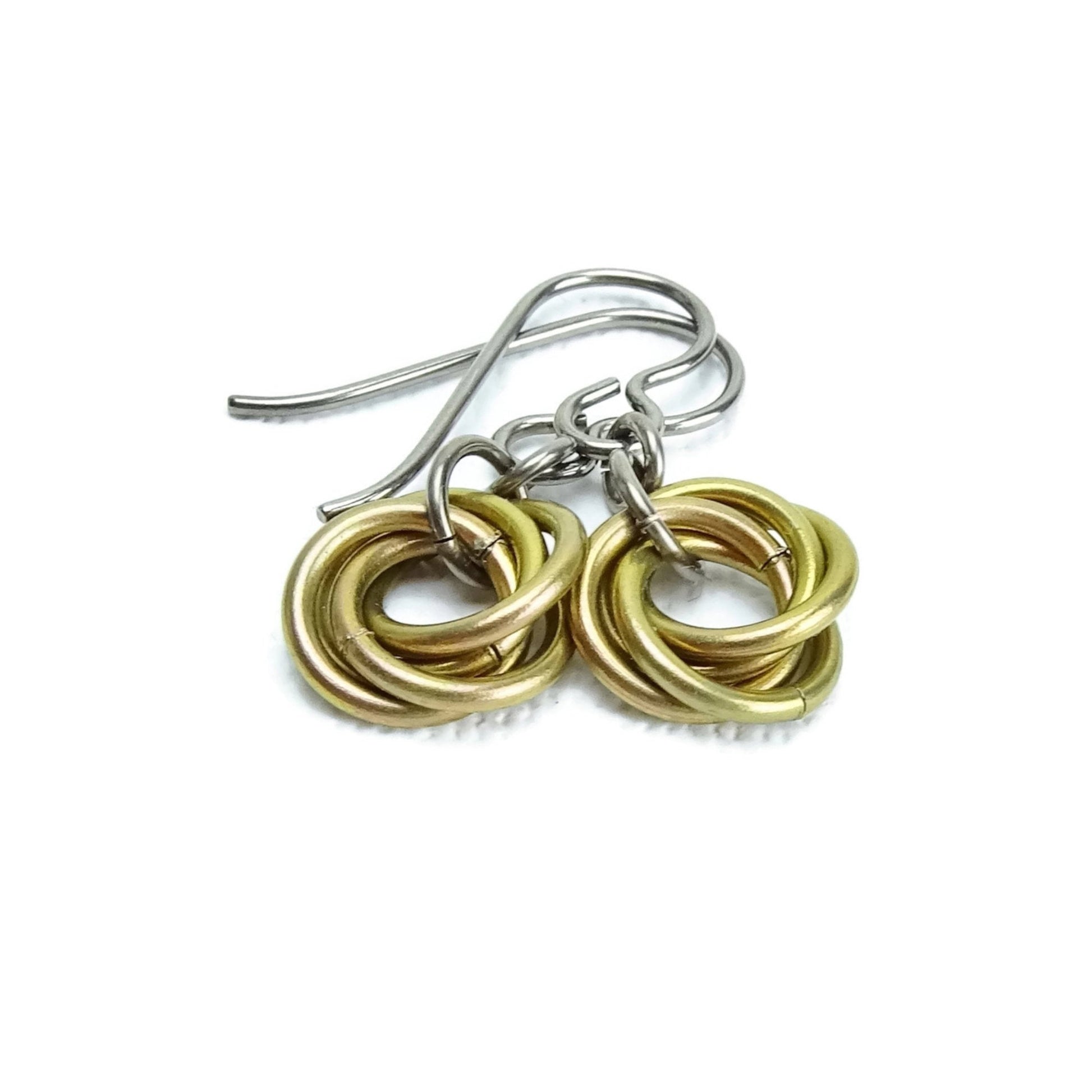 Rose Gold Niobium Earrings, Nickel Free Hypoallergenic Earrings for Sensitive Ears, Chainmail Infinity Eternity Mobius Titanium Earrings