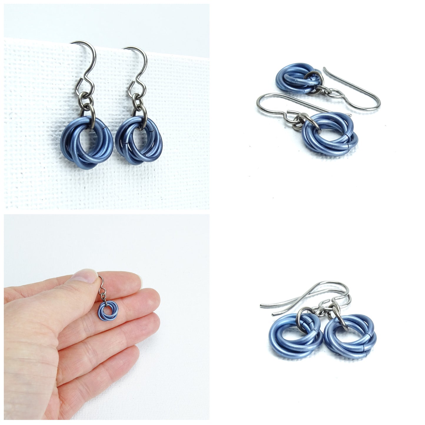 Niobium Earrings Slate Blue, Hypoallergenic Sensitive Ears Earrings for Sensitive Ears Eternity Love Titanium Jewelry, Nickel Free Earrings