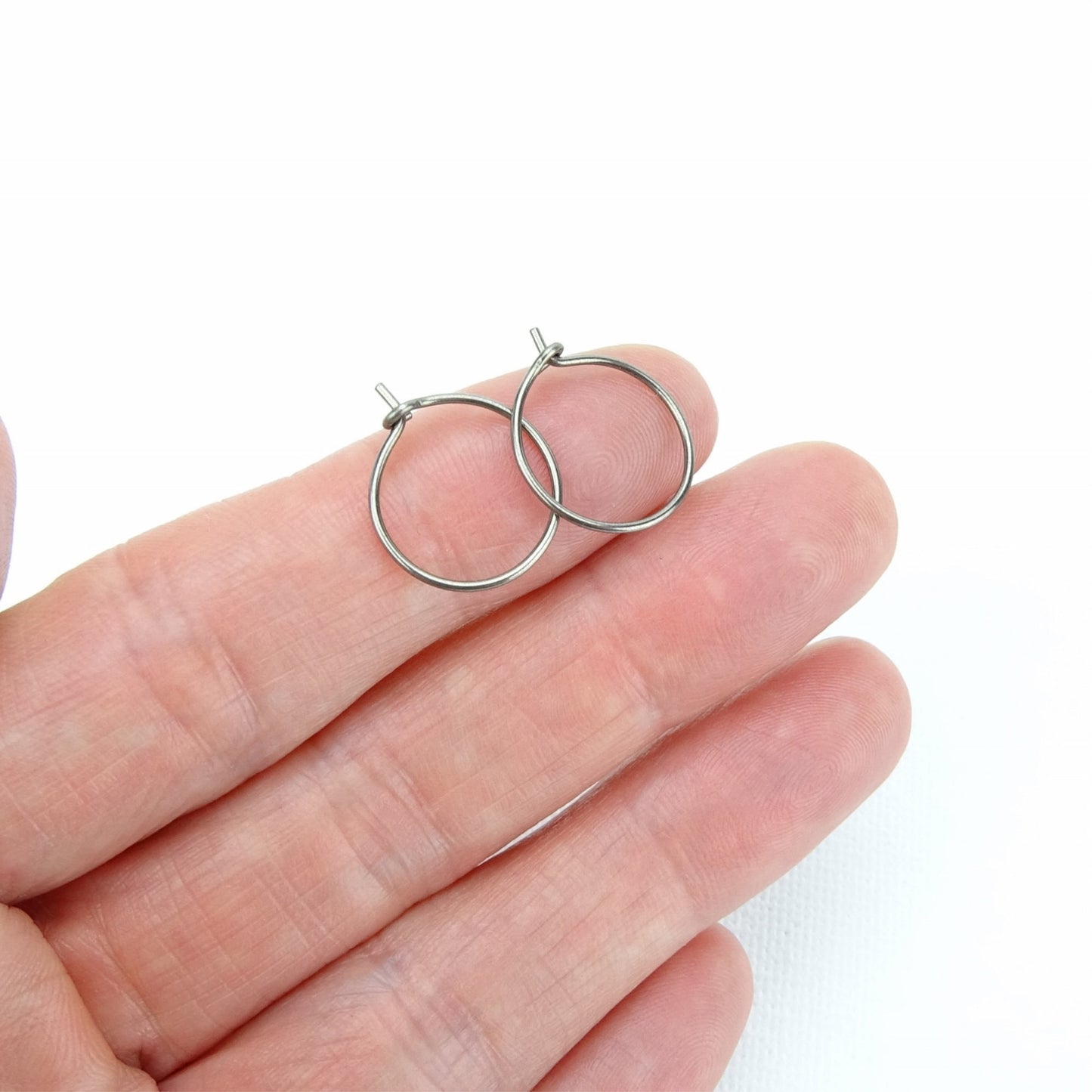 Small Niobium Hoop Earrings, Nickel Free Silver Color Hoops, Hypoallergenic Earrings for Sensitive Ears