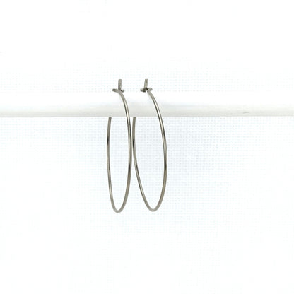 Niobium Hoop Earrings Large Silver Color Niobium Hoops, Nickel Free Earrings, Hypoallergenic Hoops for Sensitive Ears, 1 Inch Hoops