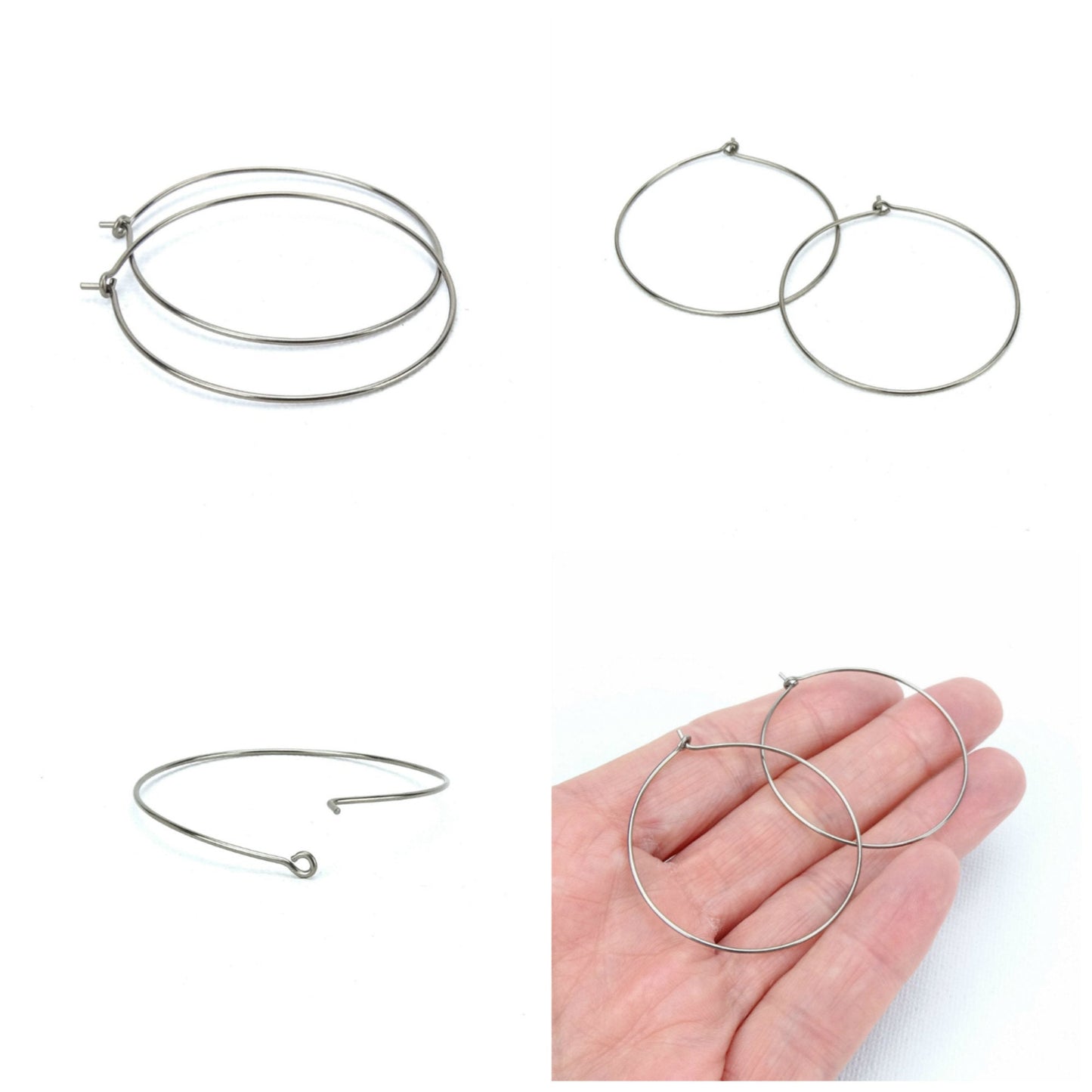 Niobium Hoop Earrings Extra Large, 1.5 Inch Hoops Earring, Hypoallergenic Hoops for Sensitive Ears, Silver Color Nickel Free Jewellery