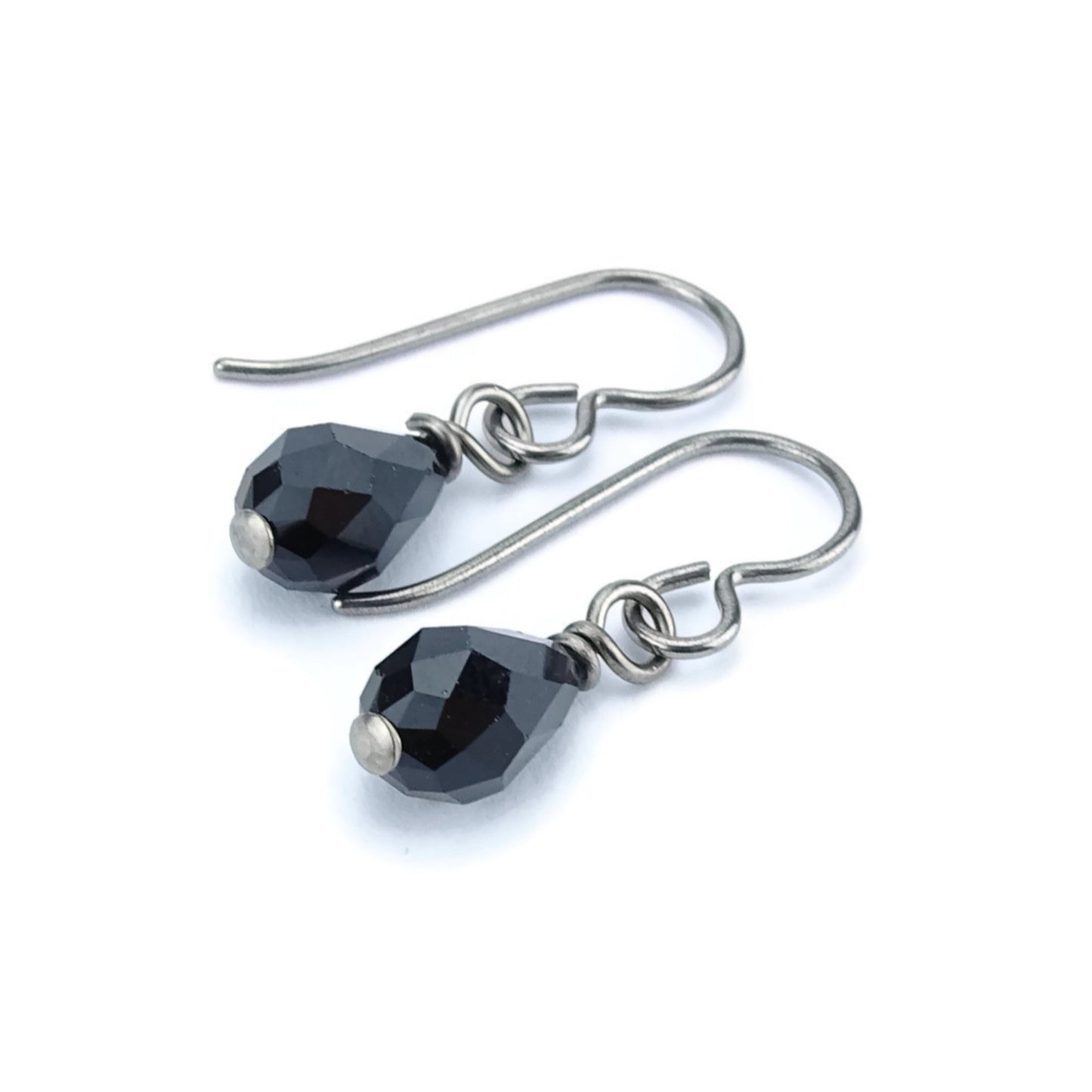 Black Teardrop Niobium Earrings, Jet Black Swarovski Crystal Drop Earrings, Hypoallergenic Nickel Free Titanium Earrings for Sensitive Ears