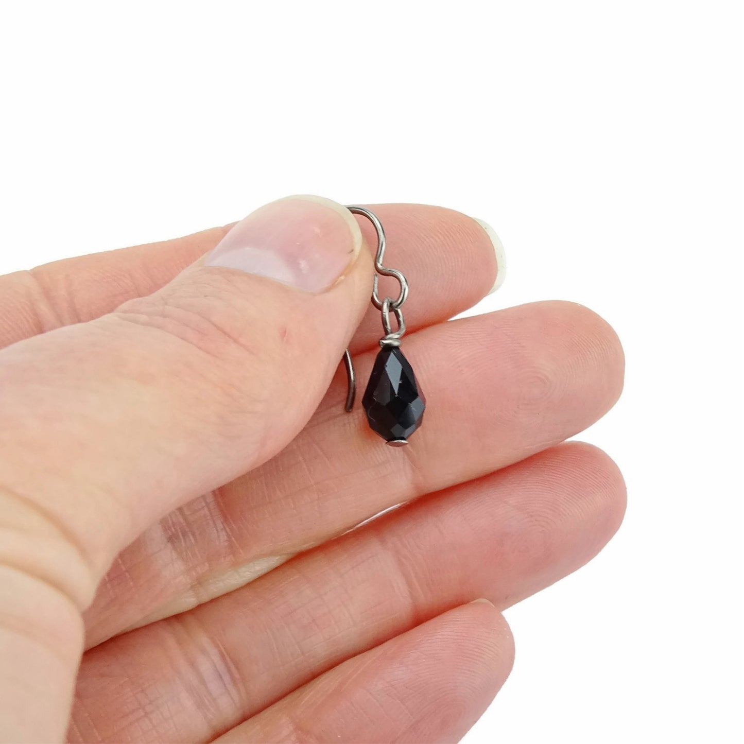 Black Teardrop Niobium Earrings, Jet Black Swarovski Crystal Drop Earrings, Hypoallergenic Nickel Free Titanium Earrings for Sensitive Ears