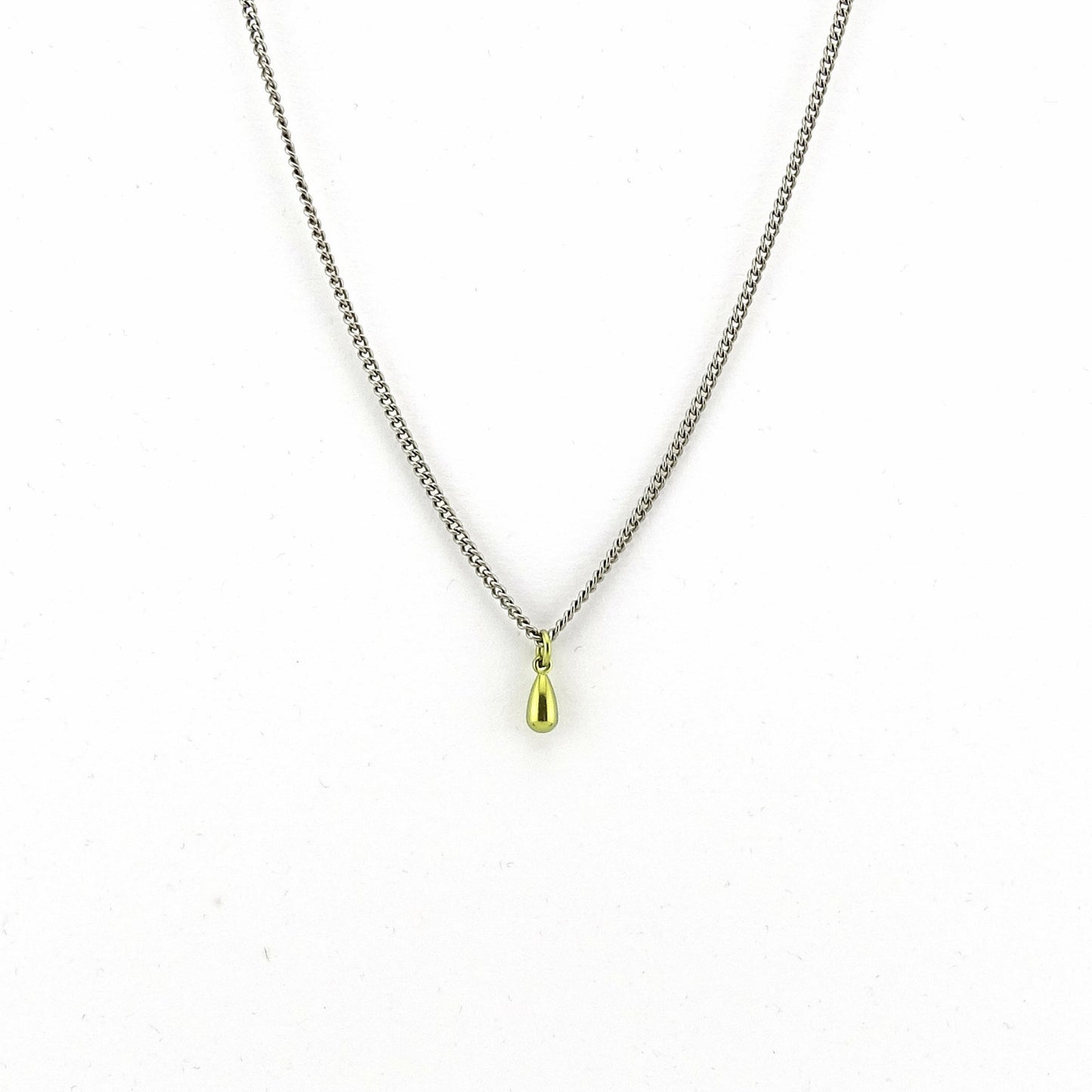 Tiny Gold Teardrop Titanium Necklace, Gold Anodized Titanium Droplet, Nickel Free Hypoallergenic Titanium Chain Necklace for Sensitive Skin